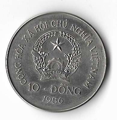 RARA!!! Moneda 10 dong 1986 - Vietnam (Buffalo), 30 mm, tiraj: 5000 foto