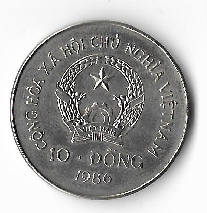 RARA!!! Moneda 10 dong 1986 - Vietnam (Buffalo), 30 mm, tiraj: 5000
