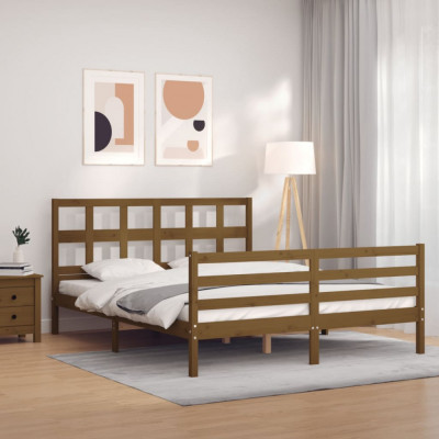 vidaXL Cadru de pat cu tăblie, maro miere, king size, lemn masiv foto