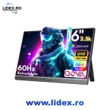Monitor Portabil de 16" inch, 2.5K QHD (2560x1600), 123% sRGB, HDR, Ultra-Subtire, 60Hz, USB-C &amp; HDMI, Compatibil Laptop, Telefon, Consola, Dual Speak