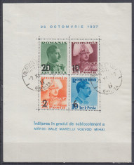 ROMANIA 1937 LP 122 INALTAREA IN GRAD A MARELUI VOIEVOD MIHAI BLOC STAMPILAT foto