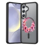 Hus&Auml; anti&Egrave;oc magsafe pentru samsung galaxy s25, spate mat anti-amprent&Auml;, floral pink wreath 1, negru