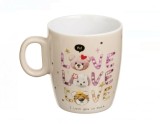 Cana Ceramica Bej cu 3 Animale "Love" cu Mesaj "I Love You so Much", 220ml
