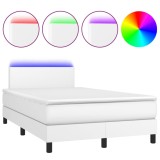 Cumpara ieftin Pat cu arcuri, saltea si LED, alb, 120x200 cm, piele ecologica