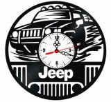 Ceas de Perete Decorativ &ldquo;Jeep Front Grille &ndash; Off-Road Spirit&rdquo;, din Disc Vinil Reciclat, Design Auto 4&times;4, Negru, Mecanism Silențios (Sweep), 30 cm