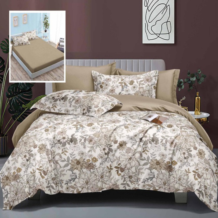 Lenjerie pat dublu,bumbac satinat,6 piese,cearceaf normal 230x250cm, cearceaf pilota 200x230cm, 2 fete de perna 50x70, 2 fete de perna 70x70-LEC6