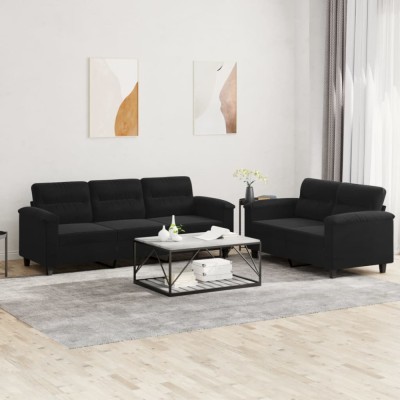 vidaXL Set de canapele cu perne, 2 piese, negru, microfibră foto