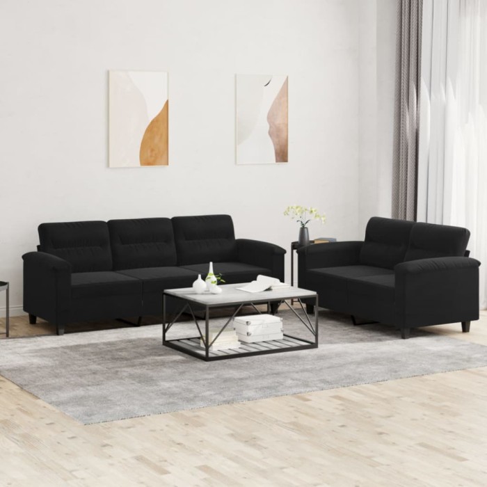 vidaXL Set de canapele cu perne, 2 piese, negru, microfibră