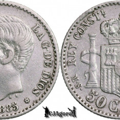 1885 (*86), MS-M, 50 Centimos - Alfonso al XII-lea - Regatul Spaniei | KM 685