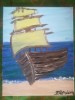 TABLOU PE PANZA CU SASIU NOU 24X30 CM CORABIE LA MAL PICTOR FLORIAN PRET 50 LEI, Marine, Acrilic, Realism