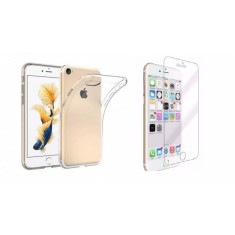 Pachet husa Apple iPhone 7 slim TPU transparenta cu folie de sticla gratis