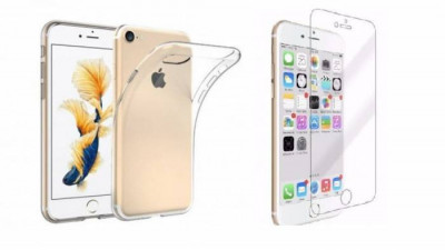 Pachet husa Apple iPhone 7 slim TPU transparenta cu folie de sticla gratis foto