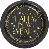 Set 15 farfurii carton 18 cm New Year s Day Happy New Year , farfurii petrecere Revelion, de unica folosinta
