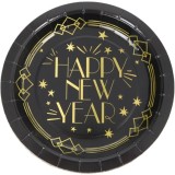 Set 15 farfurii carton 18 cm New Year s Day Happy New Year , farfurii petrecere Revelion, de unica folosinta