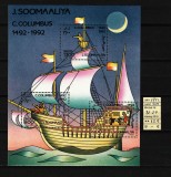 Somalia, 1992 | 500 ani Descoperirea Americii - Navigaţie | Bloc - MNH | aph, Transporturi, Nestampilat