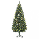 Brad de Crăciun artificial pre-iluminat cu conuri de pin 180 cm