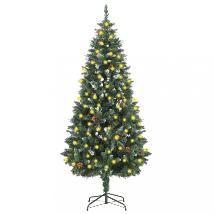 Brad de Crăciun artificial pre-iluminat cu conuri de pin 180 cm