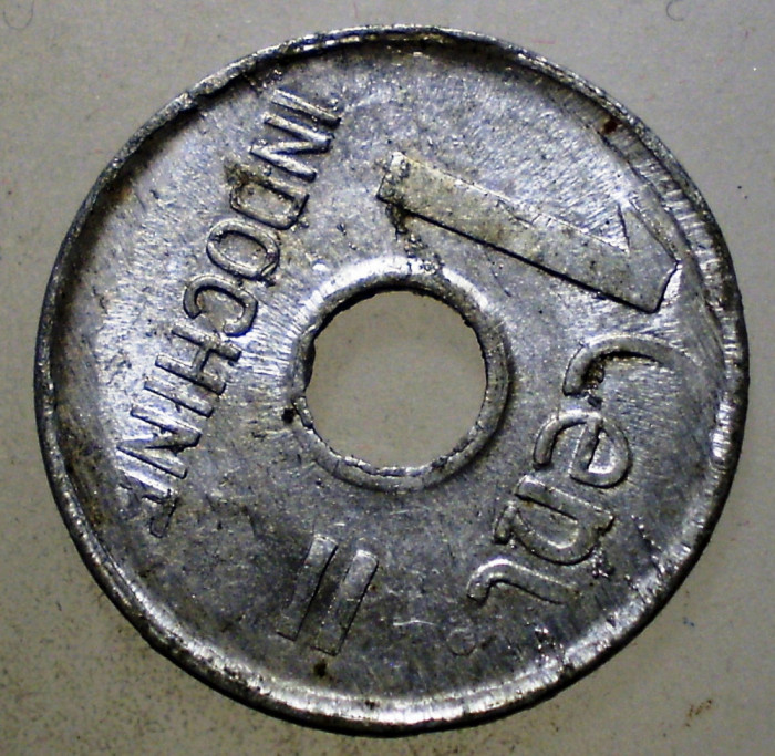 A.026 INDOCHINA FRANCEZA WWII COLONIE 1 CENT 1943 XF/AUNC ALUMINIU EROARE