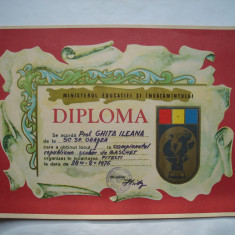 Diploma Ministerul Educatiei si Invatamantului, 1976, baschet