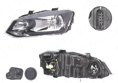 Far Volkswagen Polo (6r), 08.2009-04.2014, fata, Stanga, H4; electric; fara motoras, DEPO foto