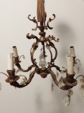 Deosebit candelabru antic cu 5 brațe din bronz masiv și elemente din cristal ,piesa veche