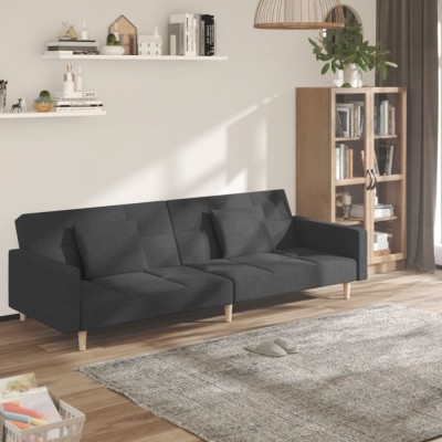 vidaXL Canapea extensibilă cu 2 locuri, 2 perne, gri &amp;icirc;nchis, textil 375800 foto