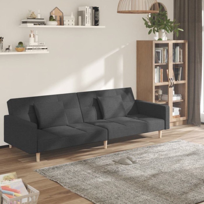 vidaXL Canapea extensibilă cu 2 locuri, 2 perne, gri &icirc;nchis, textil 375800