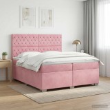 Cumpara ieftin Pat boxspring cu saltea cu benzi LED Roz 200 x 200 cm Catifea