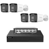 Sistem supraveghere video IP HiLook 4 camere 6MP pentru locuinta si curte,Iluminare duala 30m,Microfon si difuzor,Alarma sonora si luminoasa,Detectie