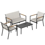 Outsunny Set mobilier de grădină pentru 4 persoane, lounge respirabil cu canapea 2 locuri, 2 fotolii, masă metalică, piciorușe de protecție | Aosom Ro