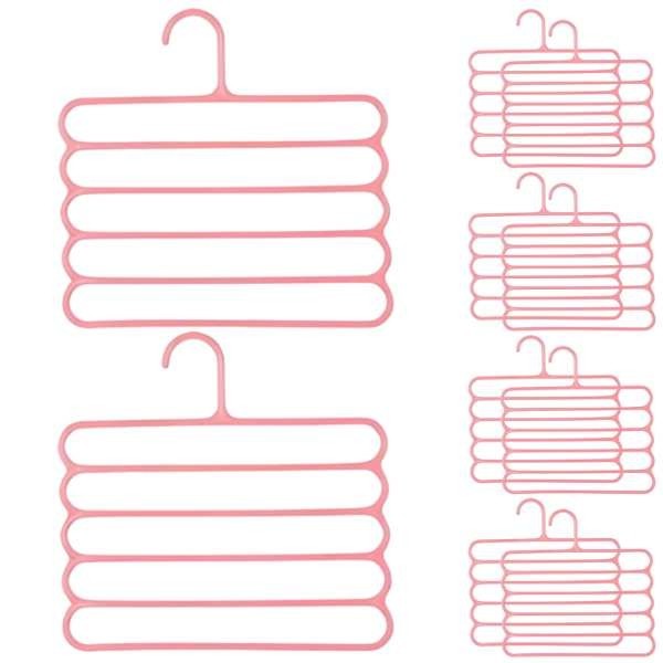 Set 10 Umerase din Plastic, cu 5 Pozitii, Pentru Pantaloni, Fuste sau Cravate, 31 x 31 cm, Roz
