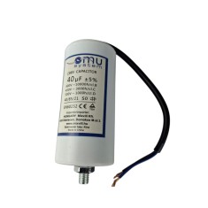 Condensator de operare 40&mu;F 450V AC cu cablu surub M8 cu piulita fir de 20cm
