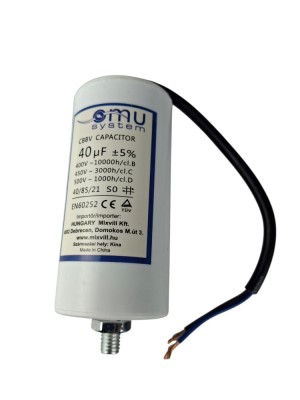 Condensator de operare 40&amp;mu;F 450V AC cu cablu surub M8 cu piulita fir de 20cm foto