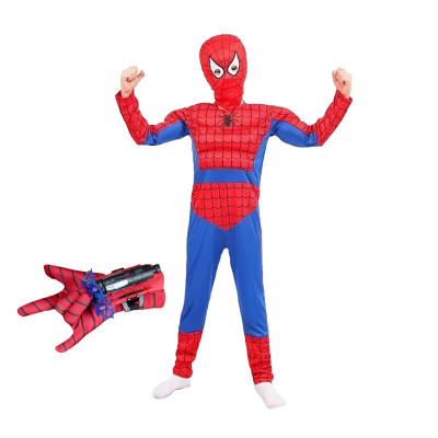 Set costum Ultimate Spiderman IdeallStore&amp;reg; pentru copii, 100% poliester, 120-130 cm, rosu si manusa cu ventuze foto