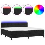 Cumpara ieftin Pat cu arcuri, saltea si LED, negru, 200x200 cm, catifea