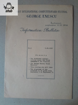 Buletin informativ festivalul international George Enescu 1958 prima editie acte foto