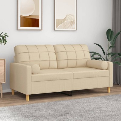 vidaXL Canapea cu 2 locuri cu pernuțe, crem, 140 cm, textil 3200784 foto