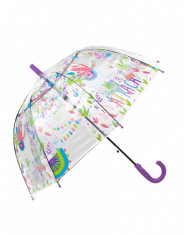 Umbrela pentru fete tip cupola, automata 70 cm Mov/Transparent foto