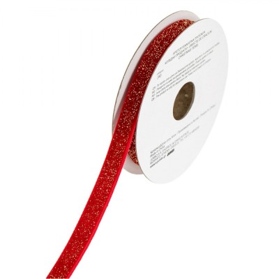 Panglică Decorativă SJJ, Model Crăciun, Culoare Roșu, Lungime 5m, Lățime 9mm, Material Poliester, Finisaj Catifelat Cu Glitter foto