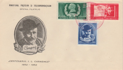 1952 Romania - FDC Centenarul nasterii lui Ion Luca Caragiale, LP 321 foto