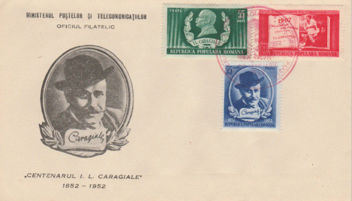 1952 Romania - FDC Centenarul nasterii lui Ion Luca Caragiale, LP 321