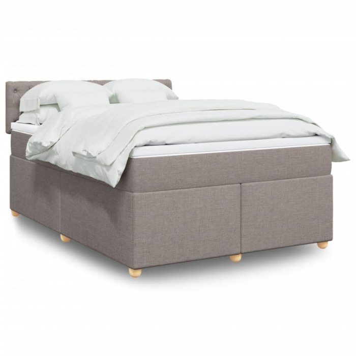 vidaXL Pat box spring cu saltea, gri taupe, 140x200 cm, textil