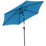 Outsunny Umbrelă de Grădină &Icirc;nclinabilă cu Manivelă, Tijă și 6 Spițe, &Oslash;2.6x2.4 m, Albastru | Aosom Romania