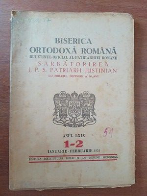 Biserica ortodoxa romana. Buletinul oficial al Patriarhiei romane anul LXIX. 1-2 1951 foto