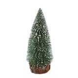 Brad artificial de craciun, ornament pentru masa, pe suport lemn, 10 cm inaltime, verde inzapezit, Flippy