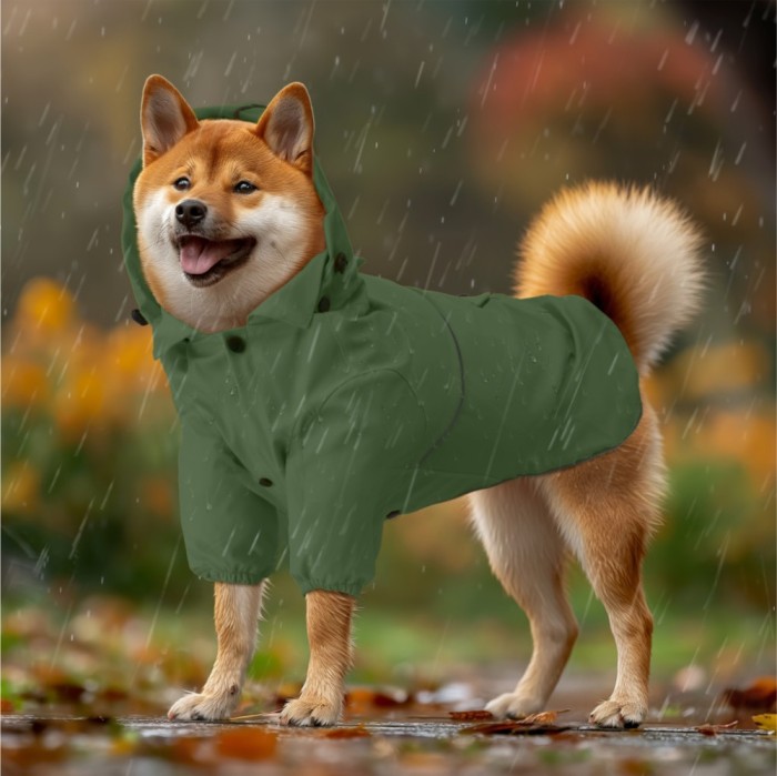 Pelerina de ploaie cu gluga pentru caini Navaris, impermeabila, M, verde, NAV000039UR006C