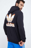 Adidas Originals hanorac de bumbac barbati, culoarea negru, cu glugă, cu imprimeu