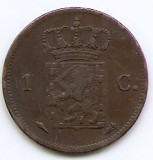 Olanda 1 Cent 1821 - Willem I, Bronz, 22 mm KM-47, Europa, Cupru (arama)