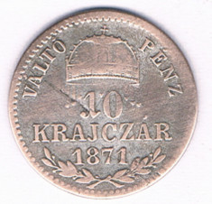 Moneda 10 krajczar 1871 GYF - Ungaria, 1,66 g argint 0,4000, Alba Iulia! foto