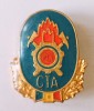 INSIGNA CTA POMPIERI 26/21 MM VARIANTA MICA CENTRU TEHNICO APLICATIV CULOARE ALBASTRU INCHIS EMAIL RECE ( CITITI DESCRIEREA ), Romania de la 1950